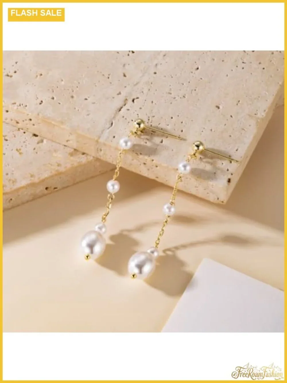14K Gold Plated Pearl Drop Earrings Women Linear Dangle